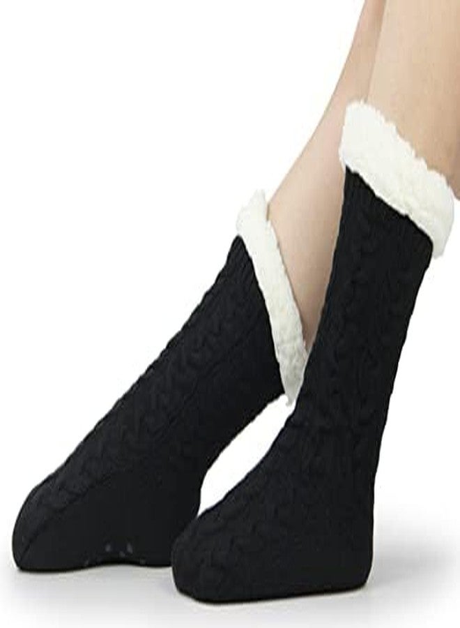 BenSorts Women's Slipper Socks with Grippers House Home Winter Warm Cozy Fuzzy Sherpa Non Slip grips Socks Comfy Soft Christmas Gift Black Grey 2 Pairs - Image 5